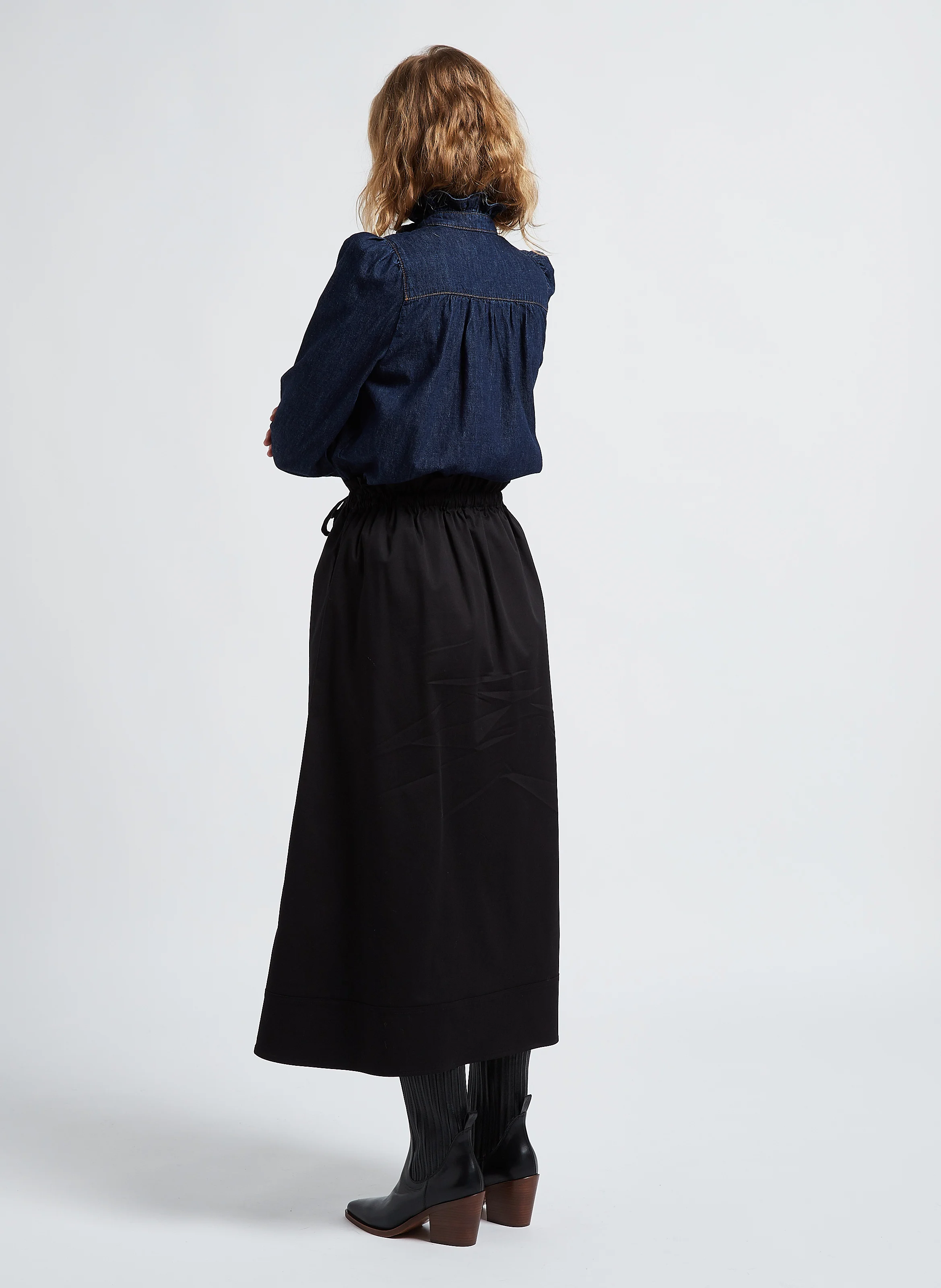 MILAC - Chemise à col victorien fluide en coton | Bleu