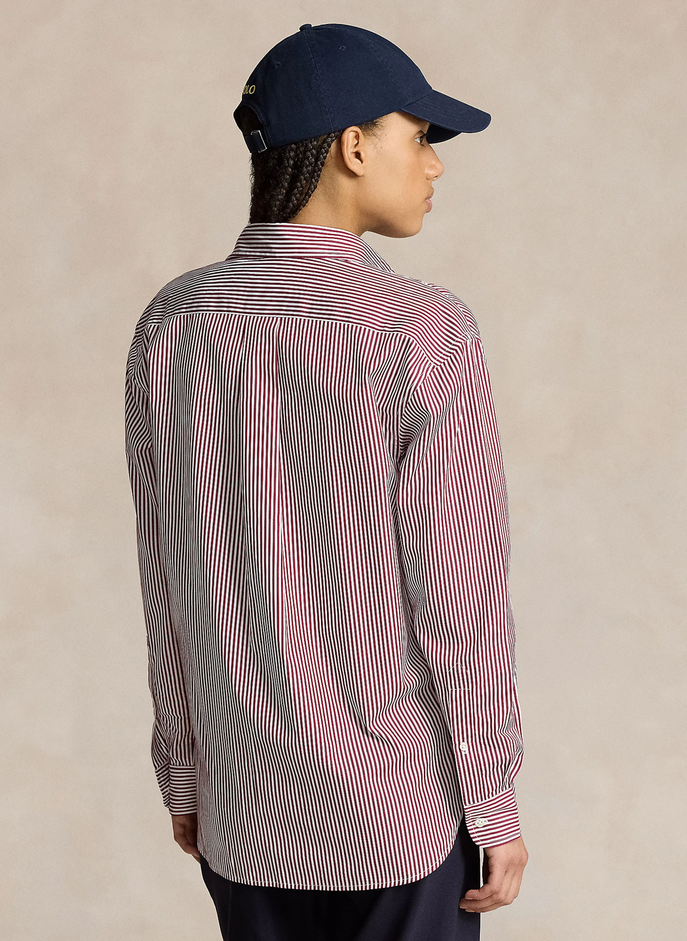 Chemise droite col polo en coton rayé | Rouge