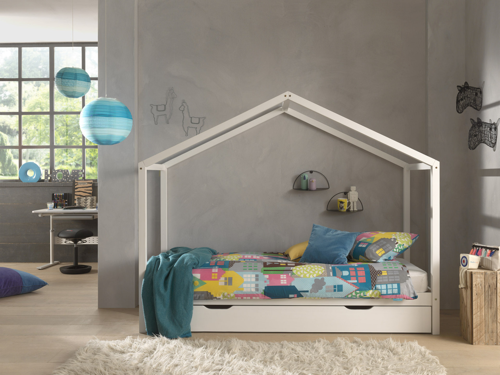 Hausbett DALLAS 3 - weiß - Kiefer massiv - inklusive Bettschublade