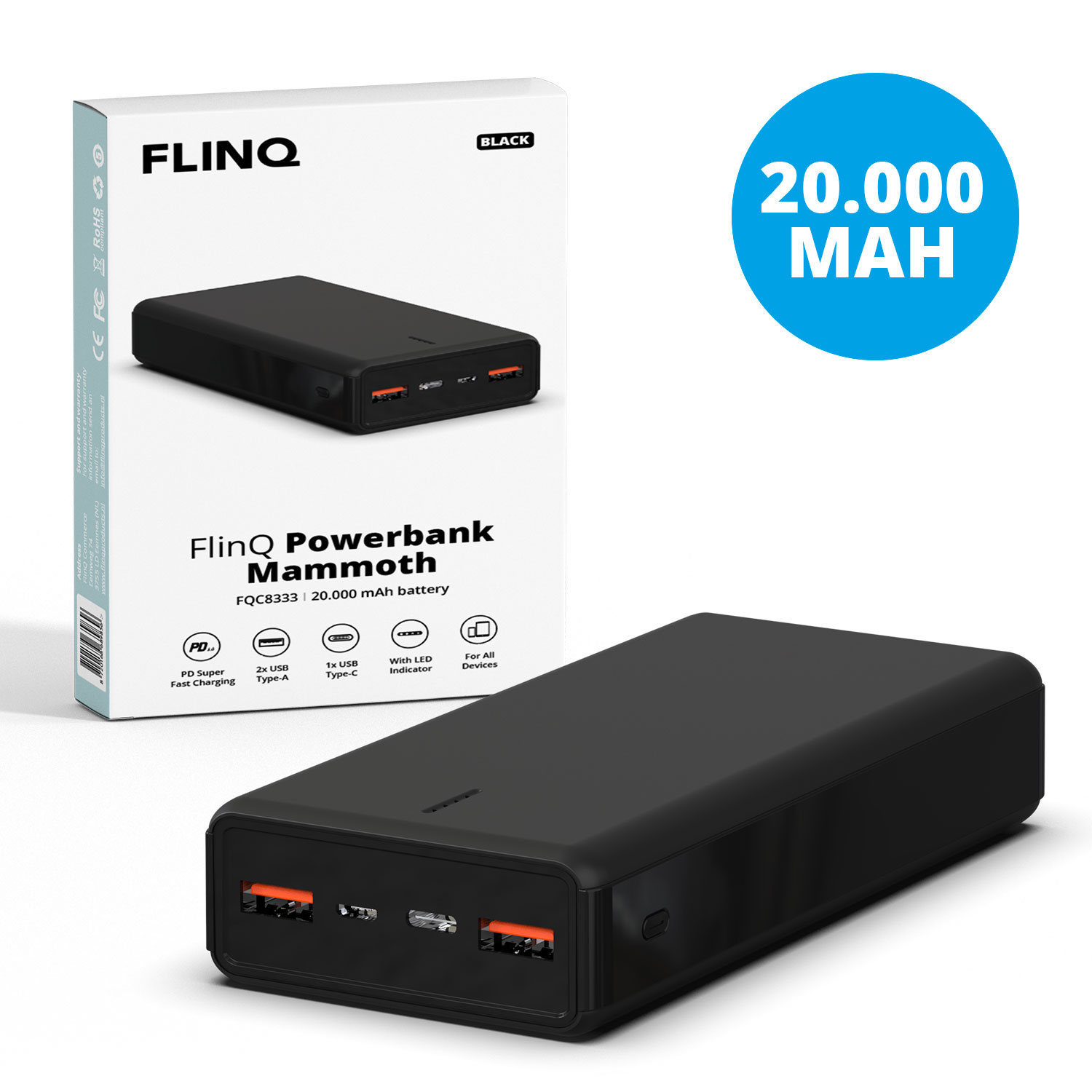 FlinQ 20.000 mAh powerbank - Black