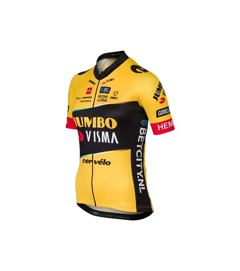AGU Jumbo-Visma Replica Fietsshirt Korte Mouwen Geel/Zwart Dames