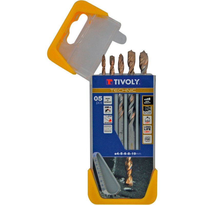 Coffret de 5 forets béton gradués Tivoly Technic Ø 4 à10 mm