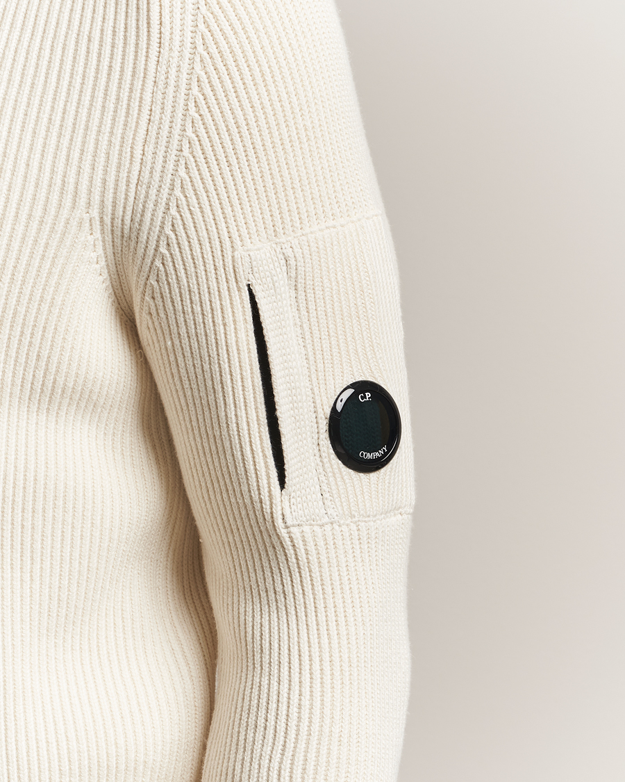 C.P. Company Full Rib Knitted Cotton Crew Neck White