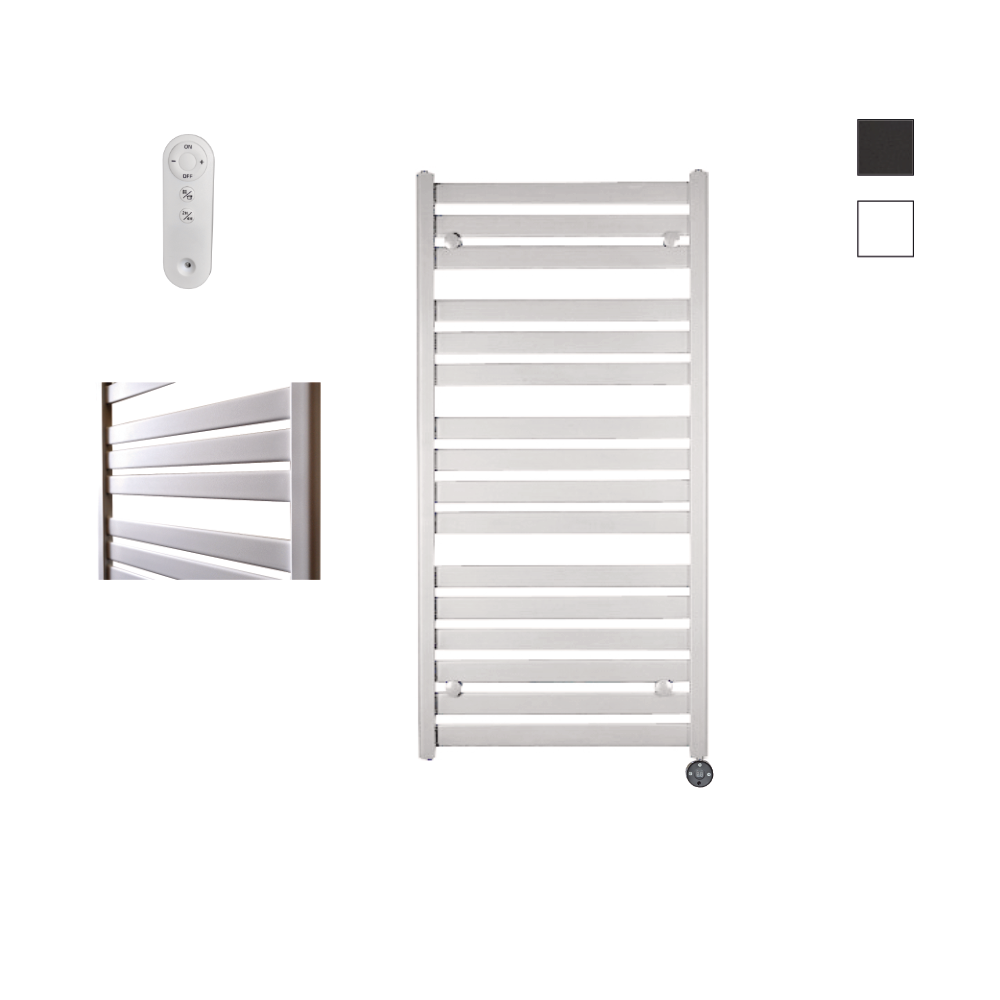 Sanicare Moda elektrische radiator 60x120cm wit mat met afstandsbediening en thermostaat zwart rechtsonder