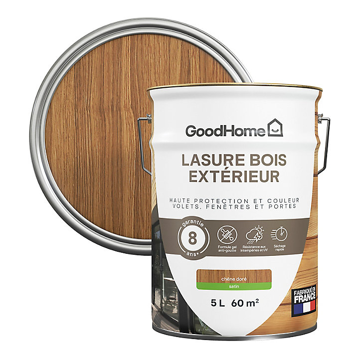 Lasure extérieure chêne doré satin 8 ans GoodHome 5L