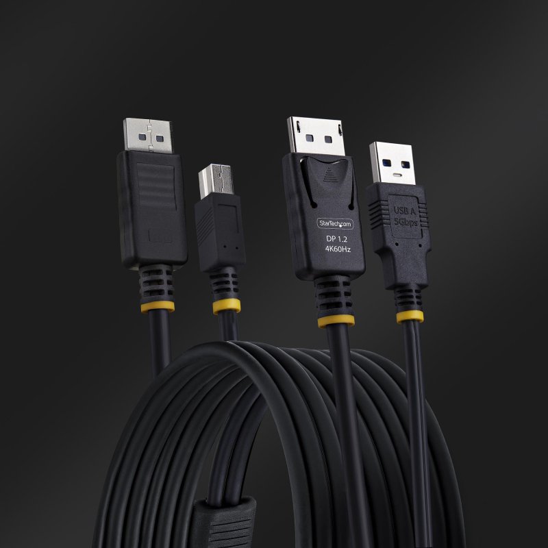 StarTech.com Câble KVM DisplayPort de 1,8m et USB 5Gbps, 4K 60Hz, Câble Combo DP 1.2 et USB pour Commutateurs/Switchs KVM
