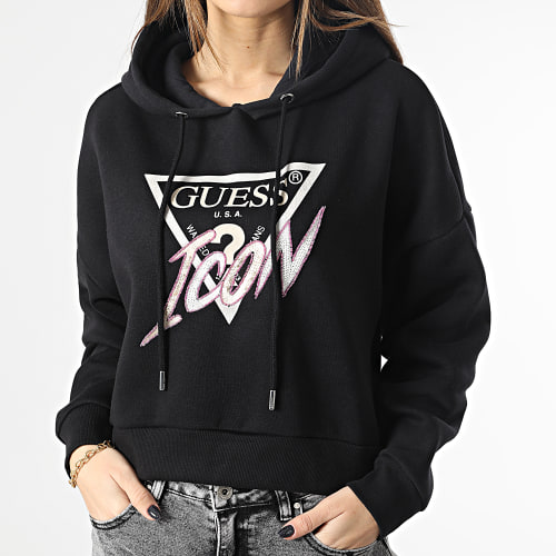 Sweat Capuche Crop Femme W3RQ03-KB683 Noir