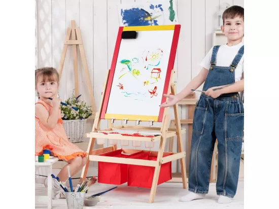 3 en 1 Chevalet pour Enfants en Bois de Pin Tableau Magnétique Double Face Accessoires Complets 52,5 x 51,5 x 106,5 cm
