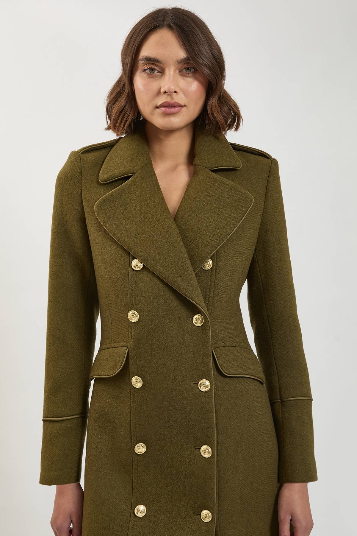 KarenMillen Manteau Mi-Long Militaire Croisé en Laine