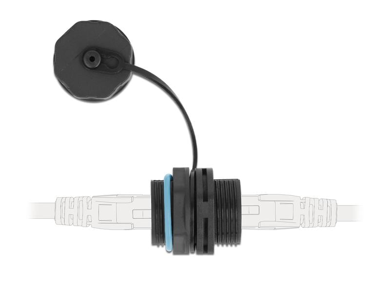 Delock Kupplung RJ-45, Cat.6A, blau, Wasserfest, Kappe 1 St Delock Kabelverbinder RJ45 Buchse zu RJ45 Buchse Cat.6A mit Verschlusskappe wasserfest