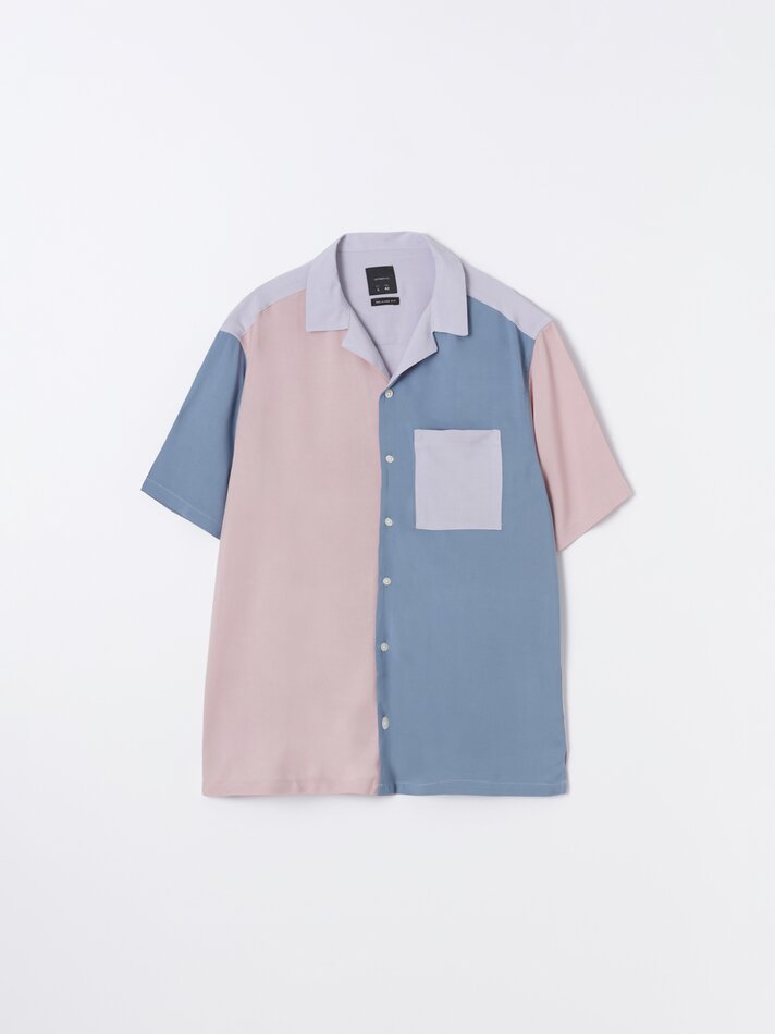 Camisa resort color block - Rosa claro