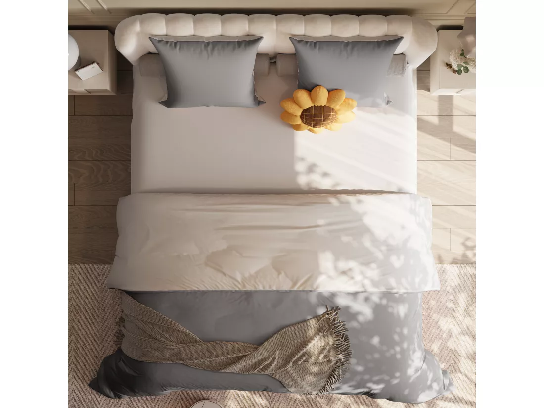 Parure de lit 3 pièces, d'oreiller*2(80 x 80),drap-housse(160 x 200)+housse de couette(155 x 220),Gris foncé+gris clair,polyester