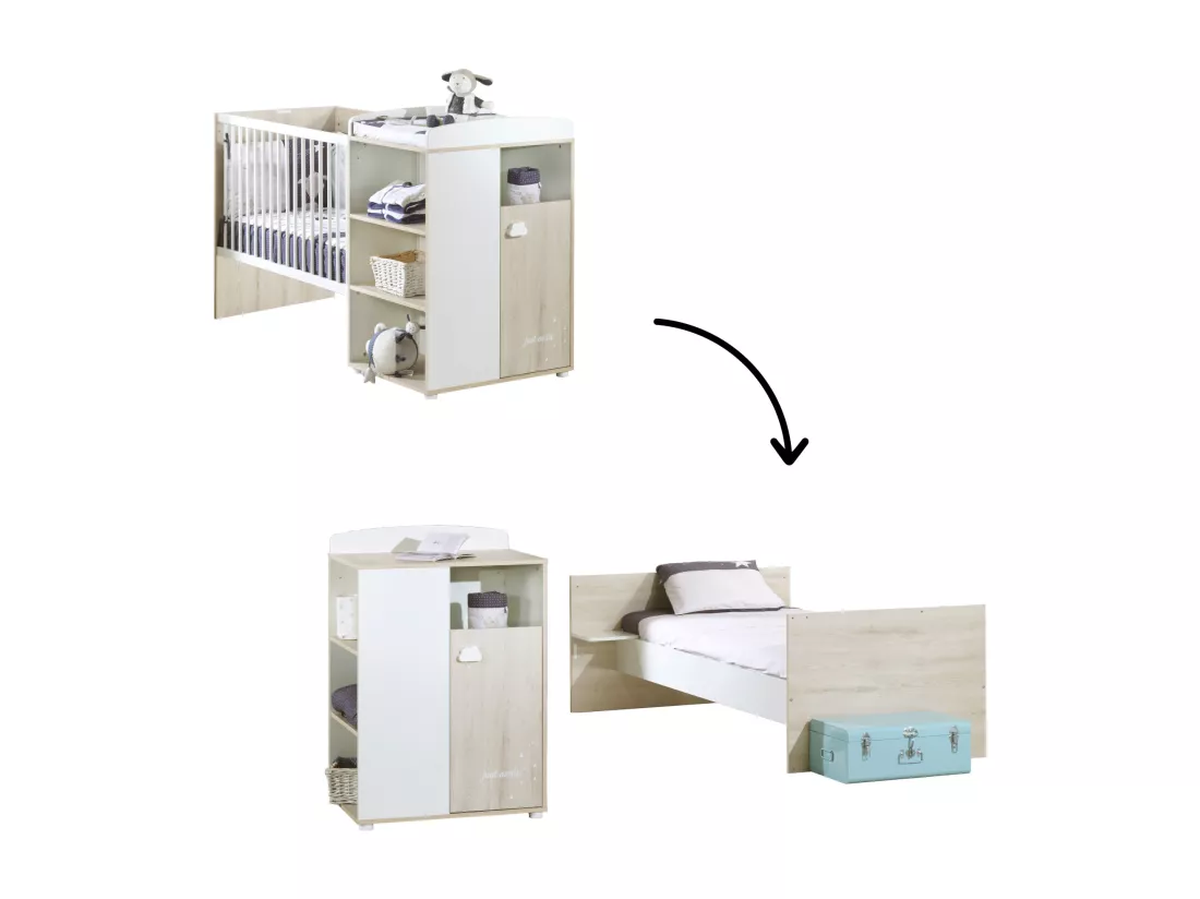 Lit Combiné 120x60 Evolutif en 90x190 en bois