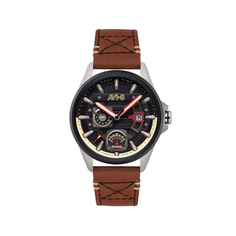 Montre Homme AVI-8 quartz - Bracelet cuir véritable de vachette - Multifonctions avec date - Hawker Harrier