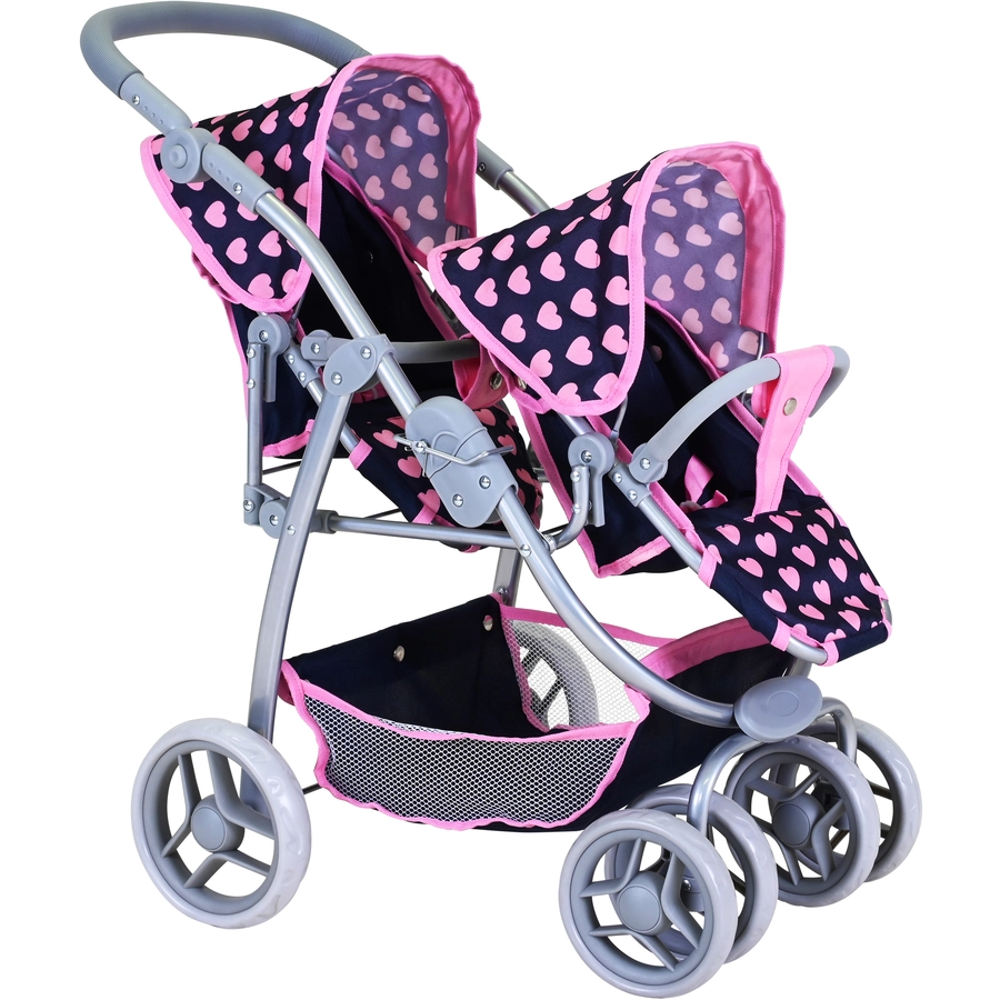 knorr toys® Zwillingspuppenwagen Milo - Pink Hearts blau