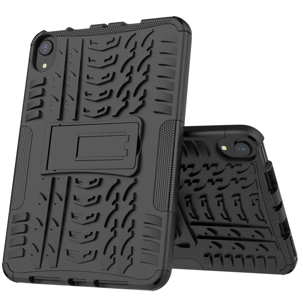 iPad Mini 7 (2024) / Mini 6 (2021) Hybrid Outdoor Gummi Case Hülle mit Aufsteller - Schwarz