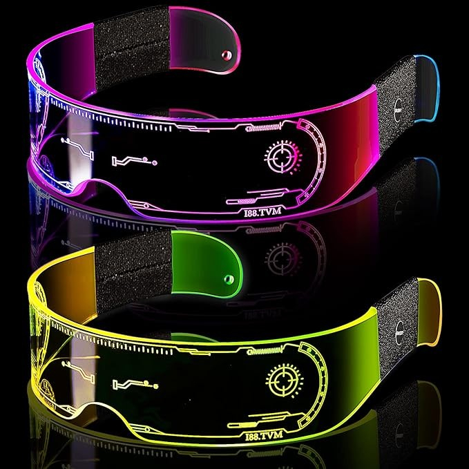 LED Party Brille Cyberpunk Festival Leuchtbrille Rave Accessoire inkl. Batterien - Bunt