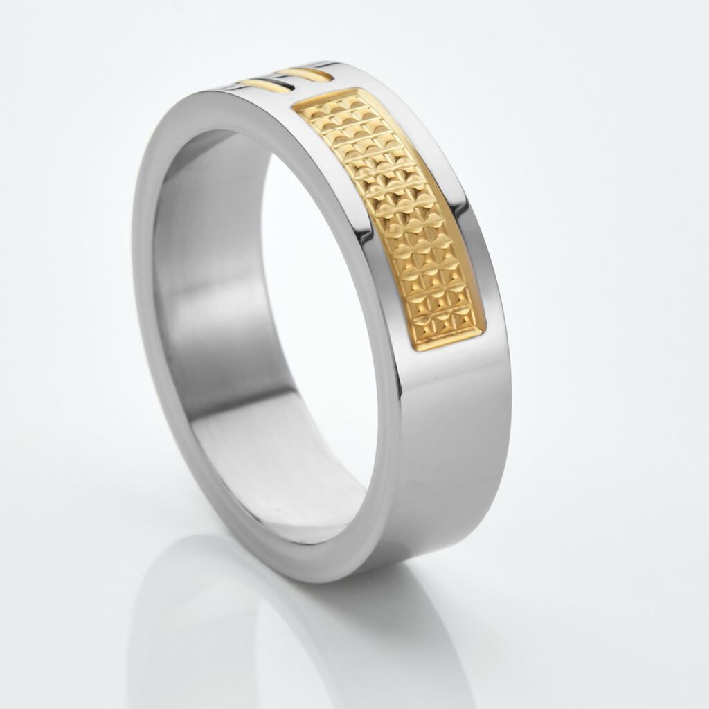 Bague Acier Blanc Et Plaqué Or Apollo