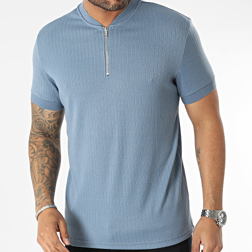 Polo Manches Courtes Col Zippé Bleu Clair