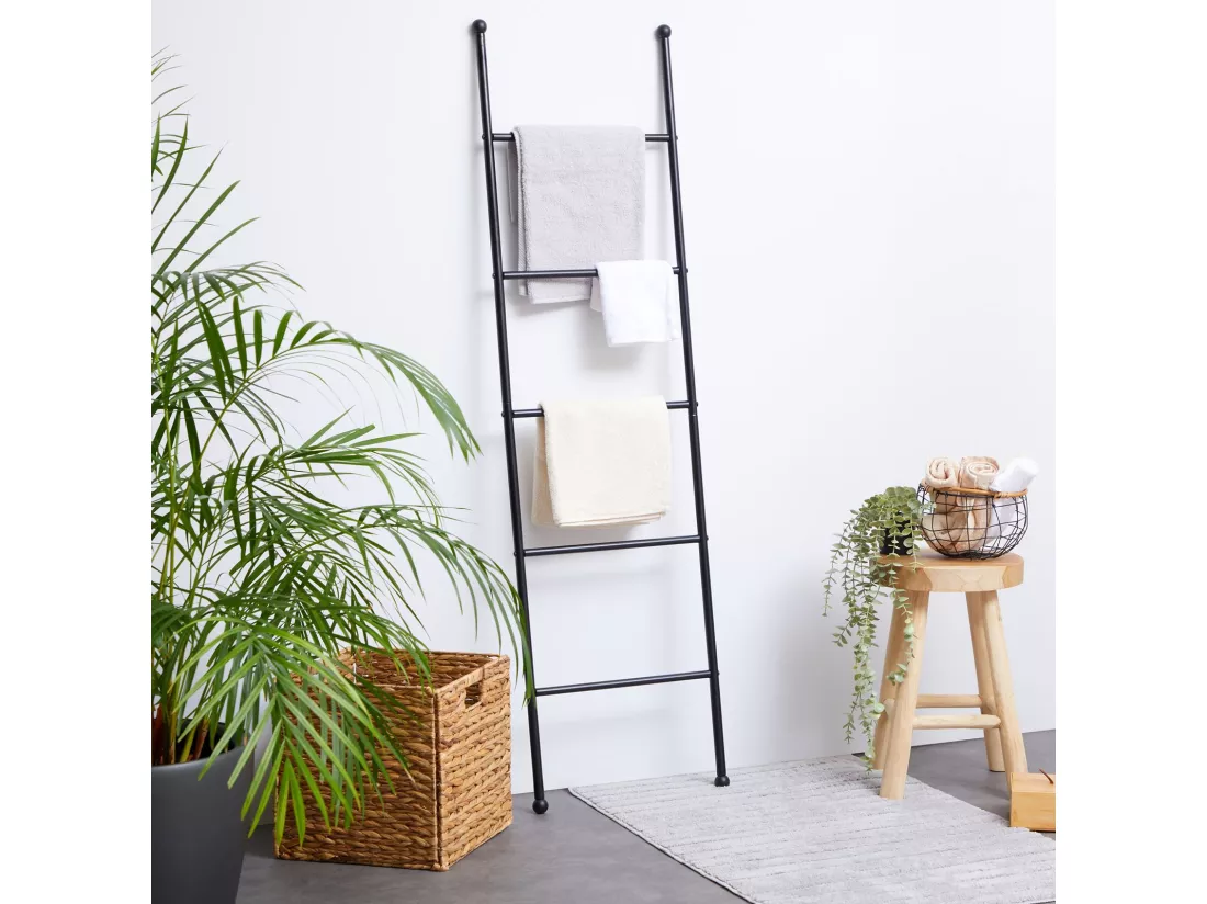 Echelle CASTEL porte-serviette échelle de décoration avec 5 barreaux, en métal laqué noir