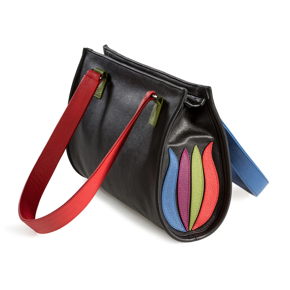 Biz Black Leather with Multi Colour Tulip