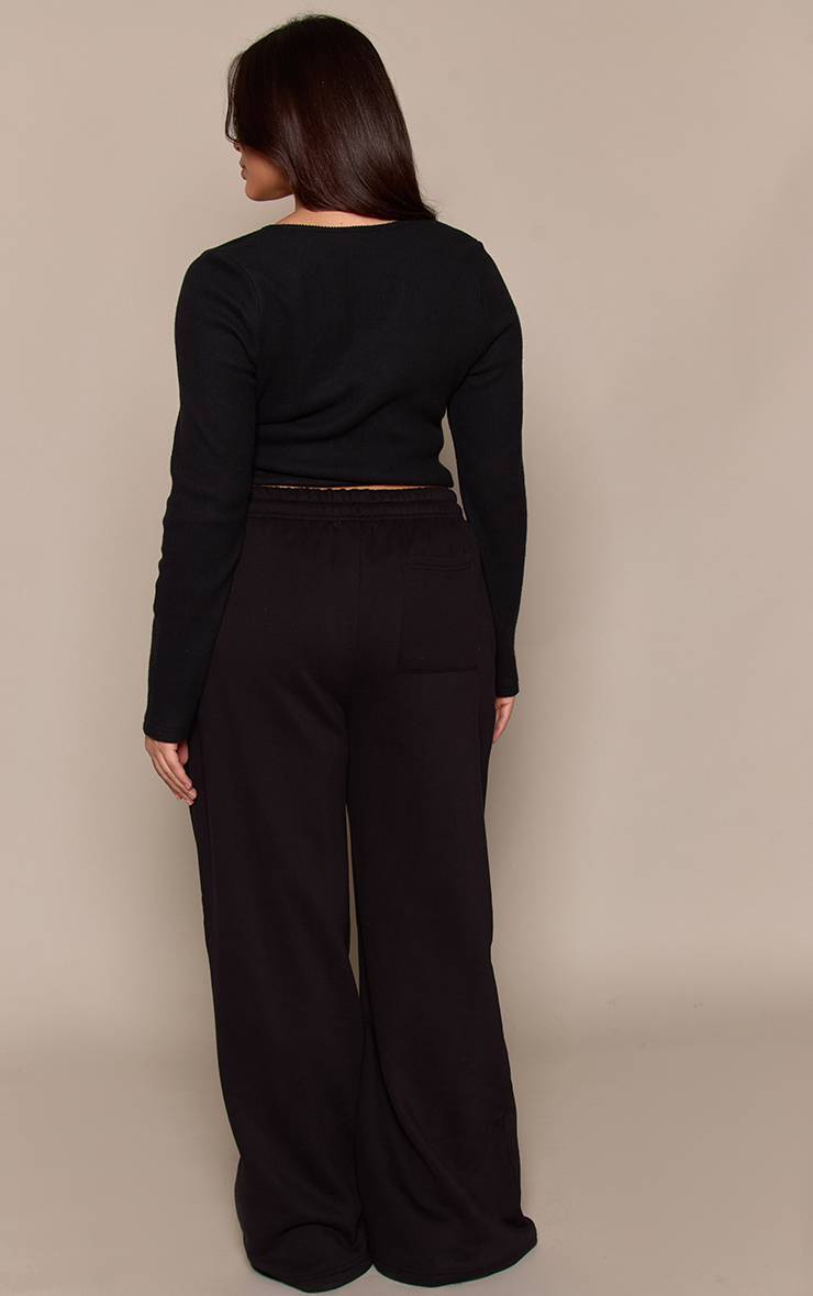 Noir Pantalon De Jogging Droit En Molleton De Coton Grande Taille