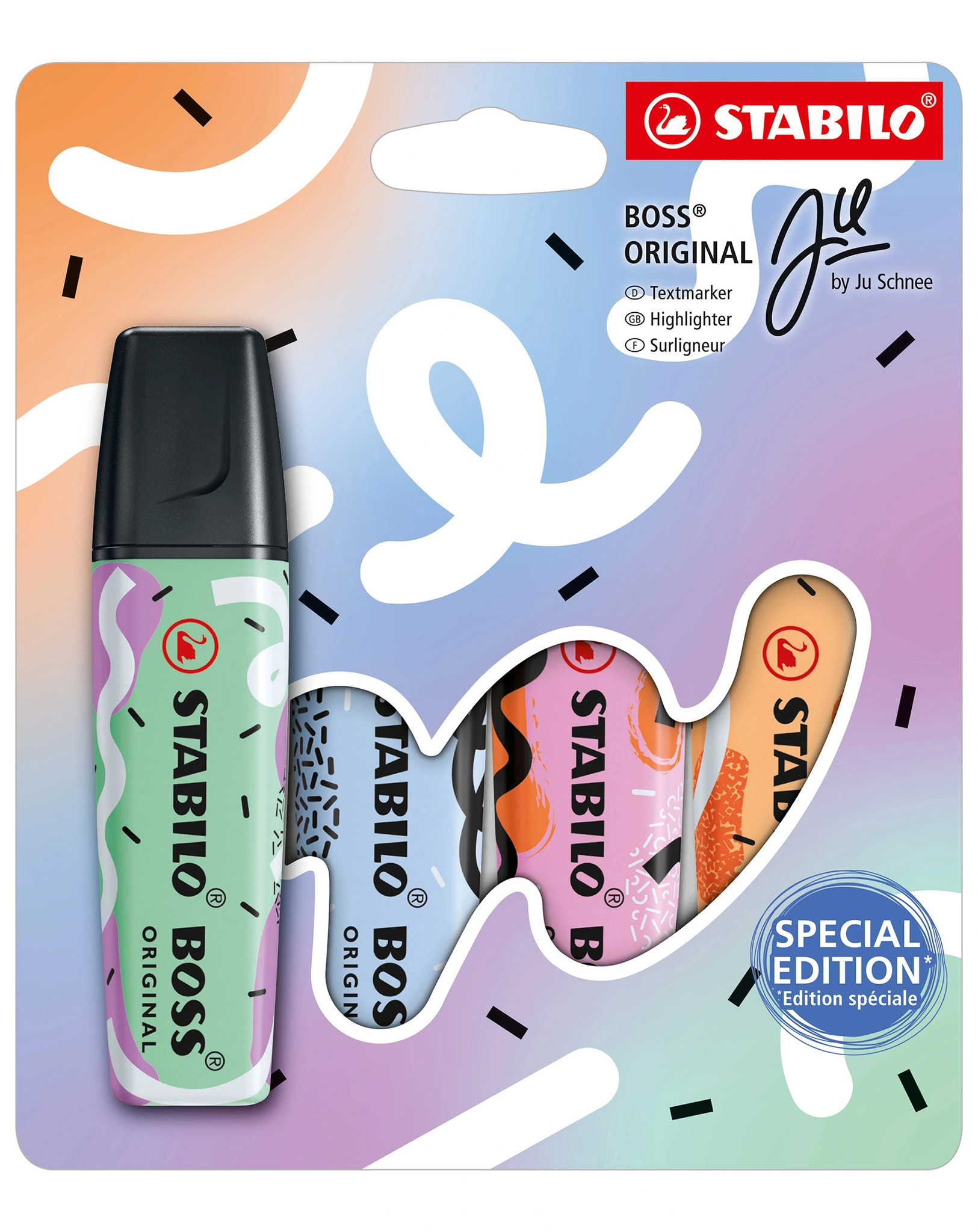 Textmarker STABILO® BOSS ORIGINAL Pastel by Ju Schnee 4er-Pack