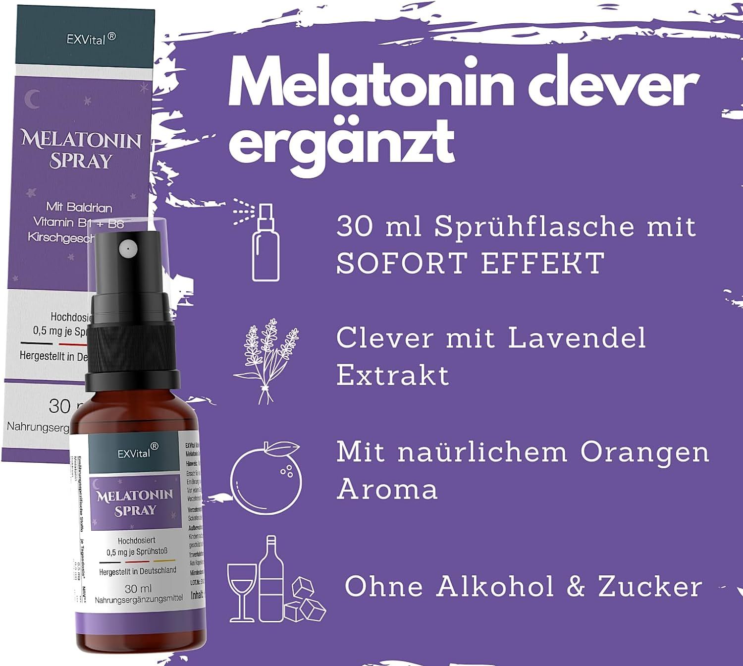 EXVital® Melatonin Schlafspray mit Baldrian, Vitamin B1+ B6, Sprühflasche