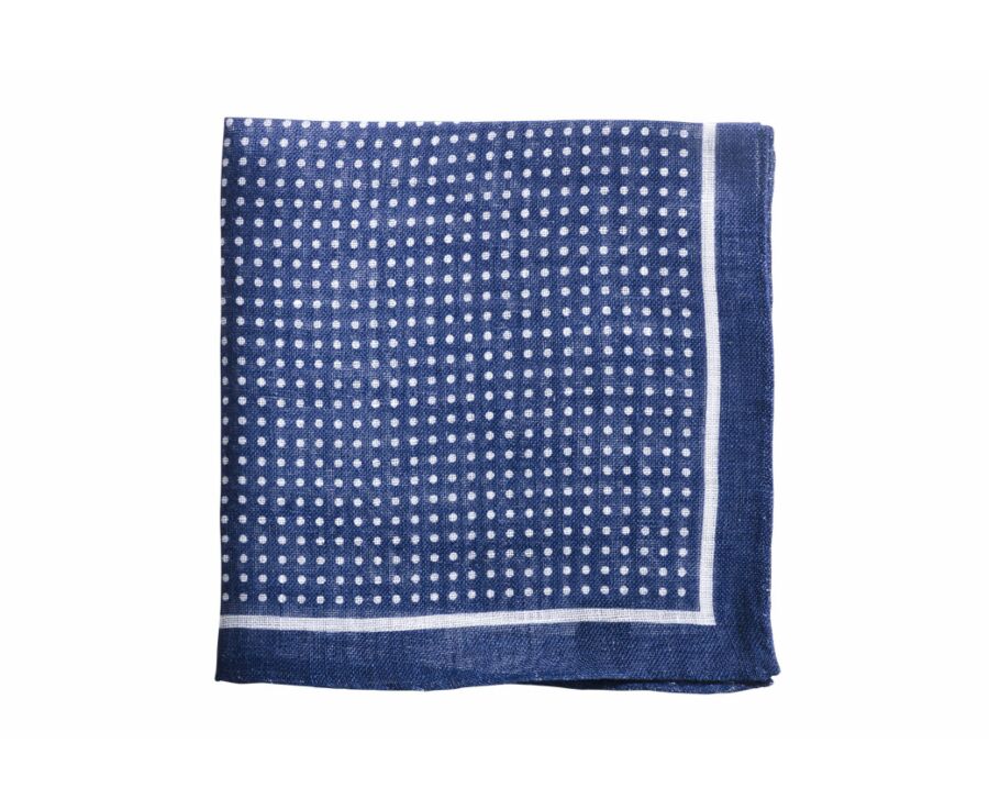 Pochette de costume lin à pois Marine et Blanc