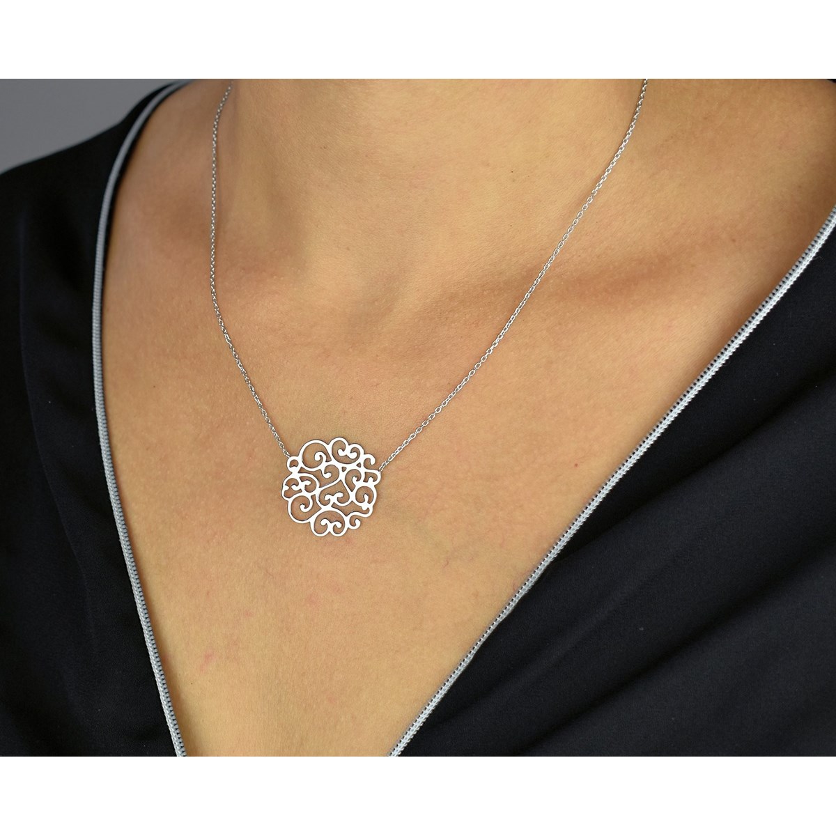 Collier arabesque de coeurs Argent 925 Rhodié