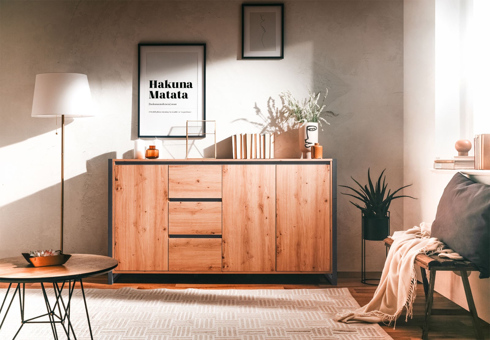 Sideboard Denver Artisan Oak-Optik/Anthrazit 160 x 88 x 40 cm