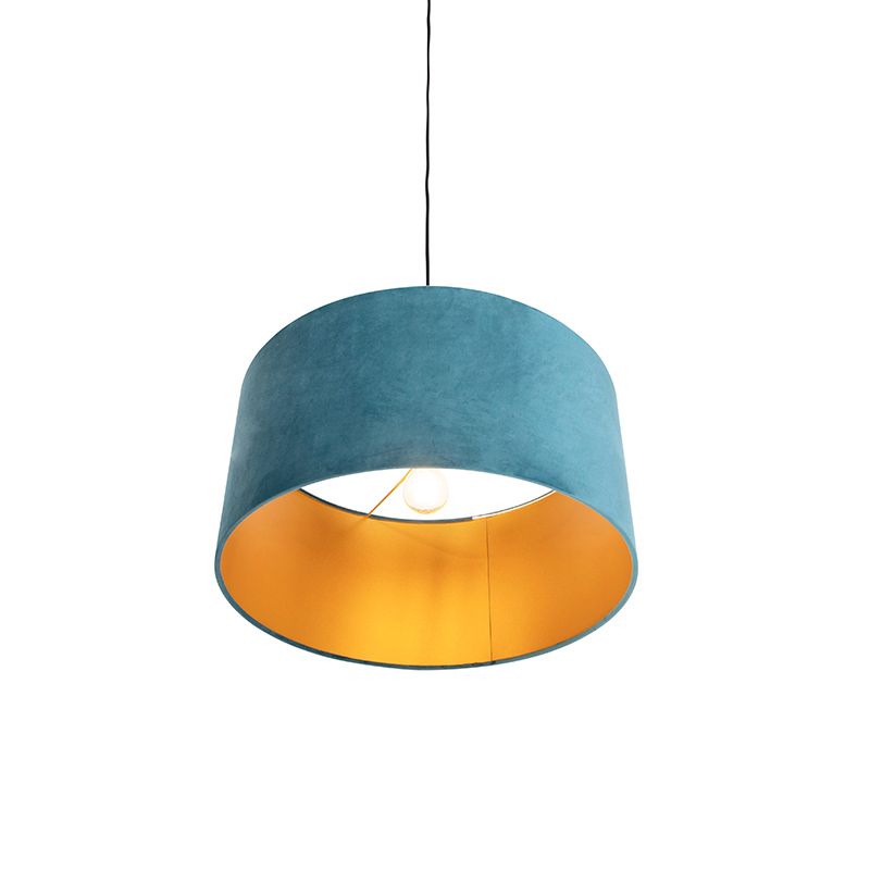 Hanglamp met velours kap blauw met goud 50 cm - Combi