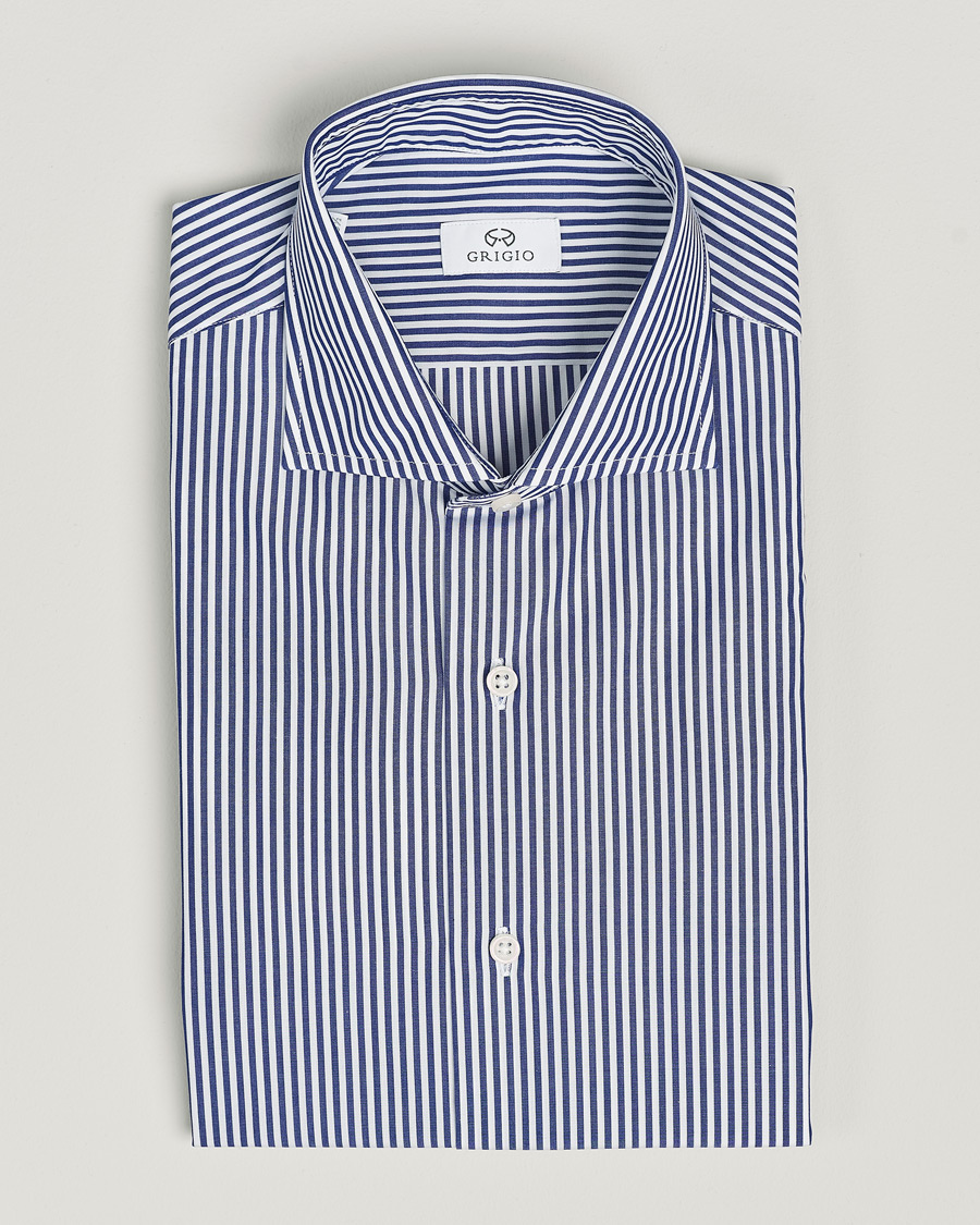 Grigio Cotton Poplin Dress Shirt Blue Stripe