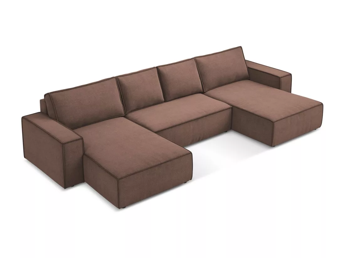 Canapé d'angle panoramique convertible en tissu texturé - rose poudré - KIMO