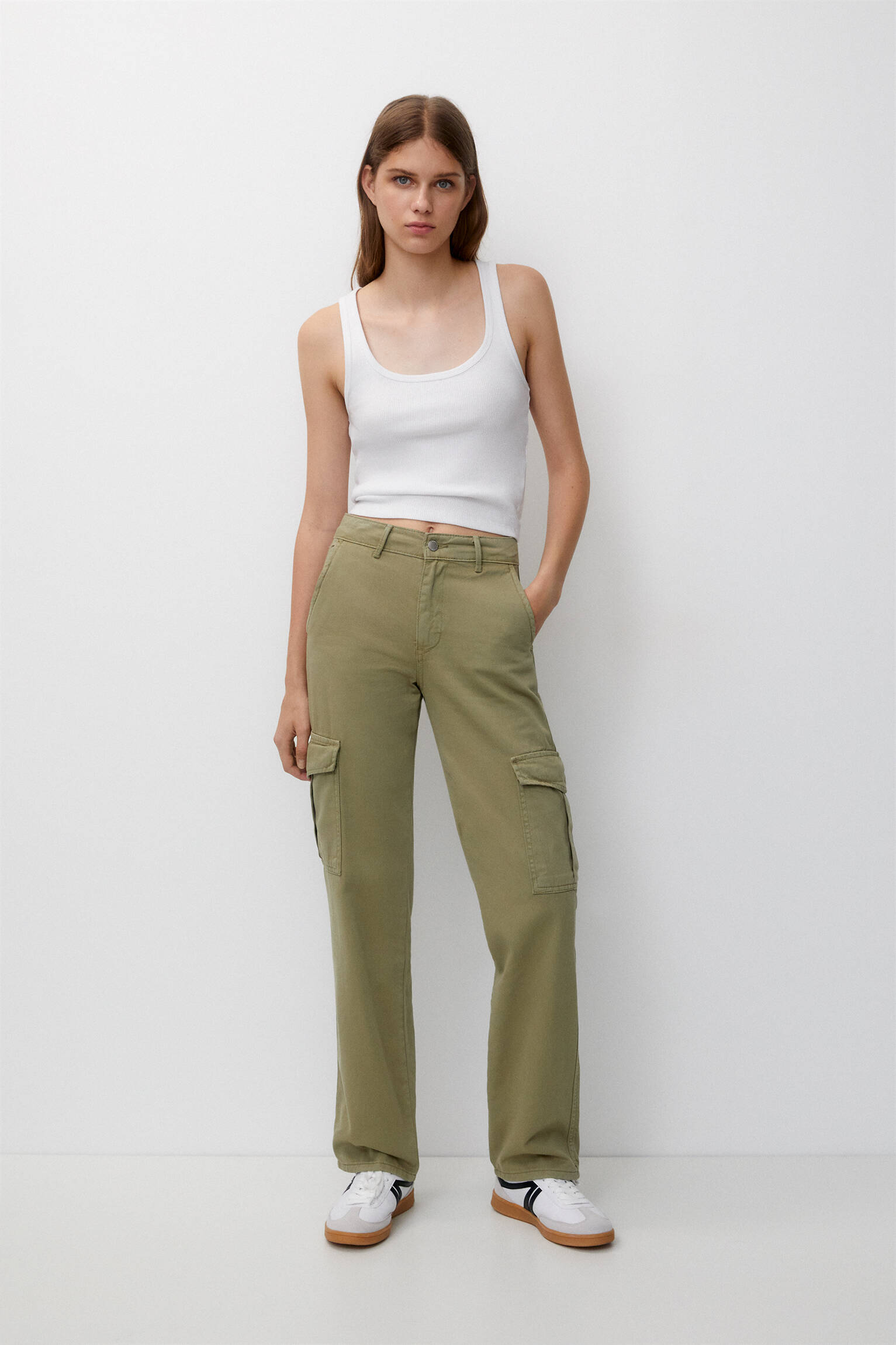 CALÇA CARGO DE CINTURA ALTA - CÁQUI