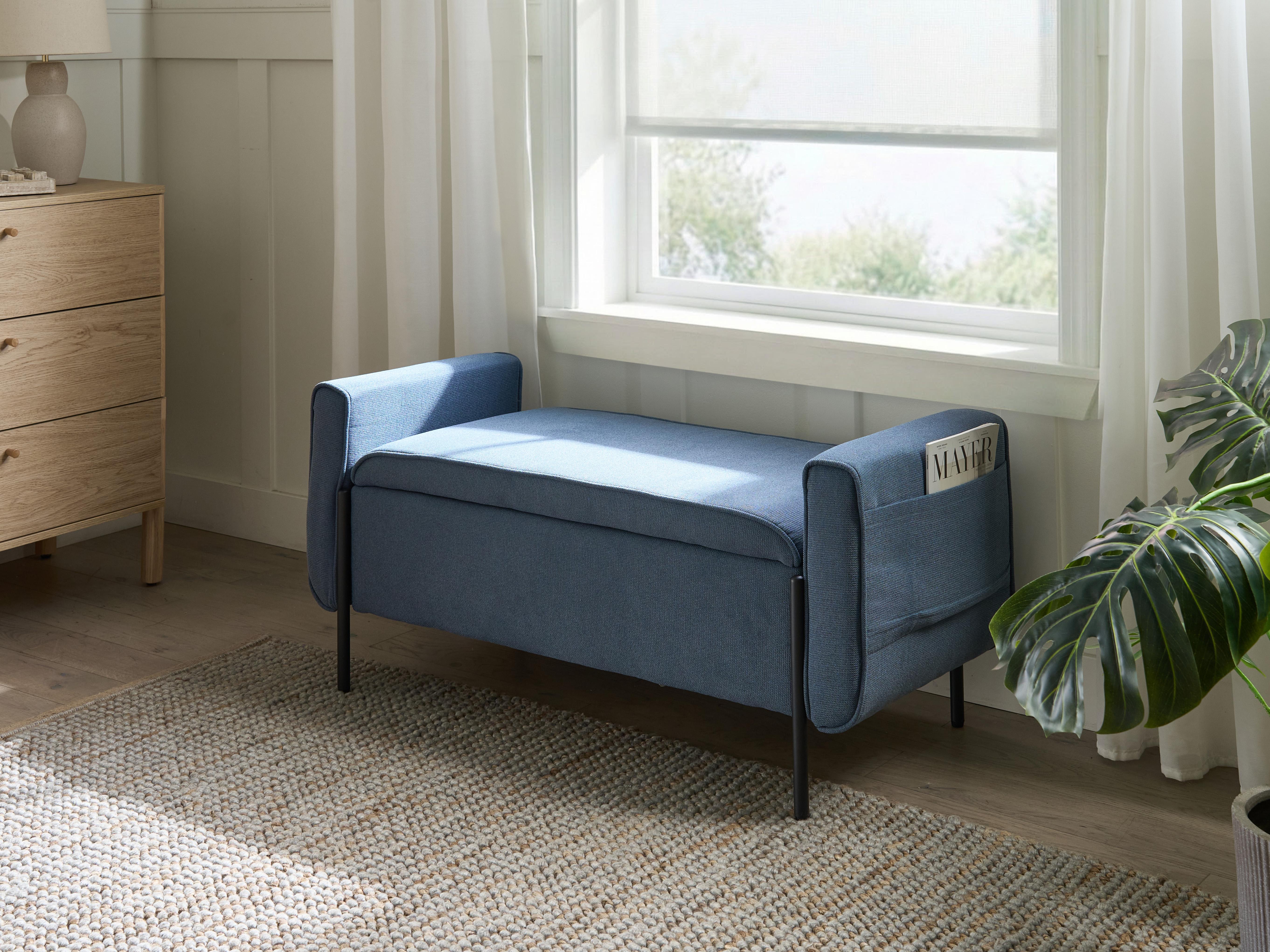 Bankje met opbergruimte LEWES Stof Blauw