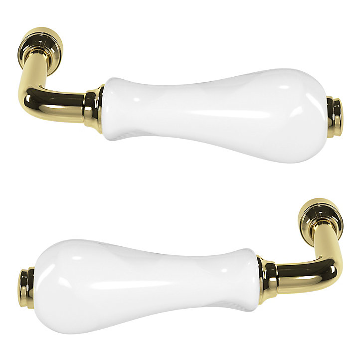 Poignée sur rosace incurvé GoodHome porcelaine Arzhal blanc et or L.130mm x l.42mm