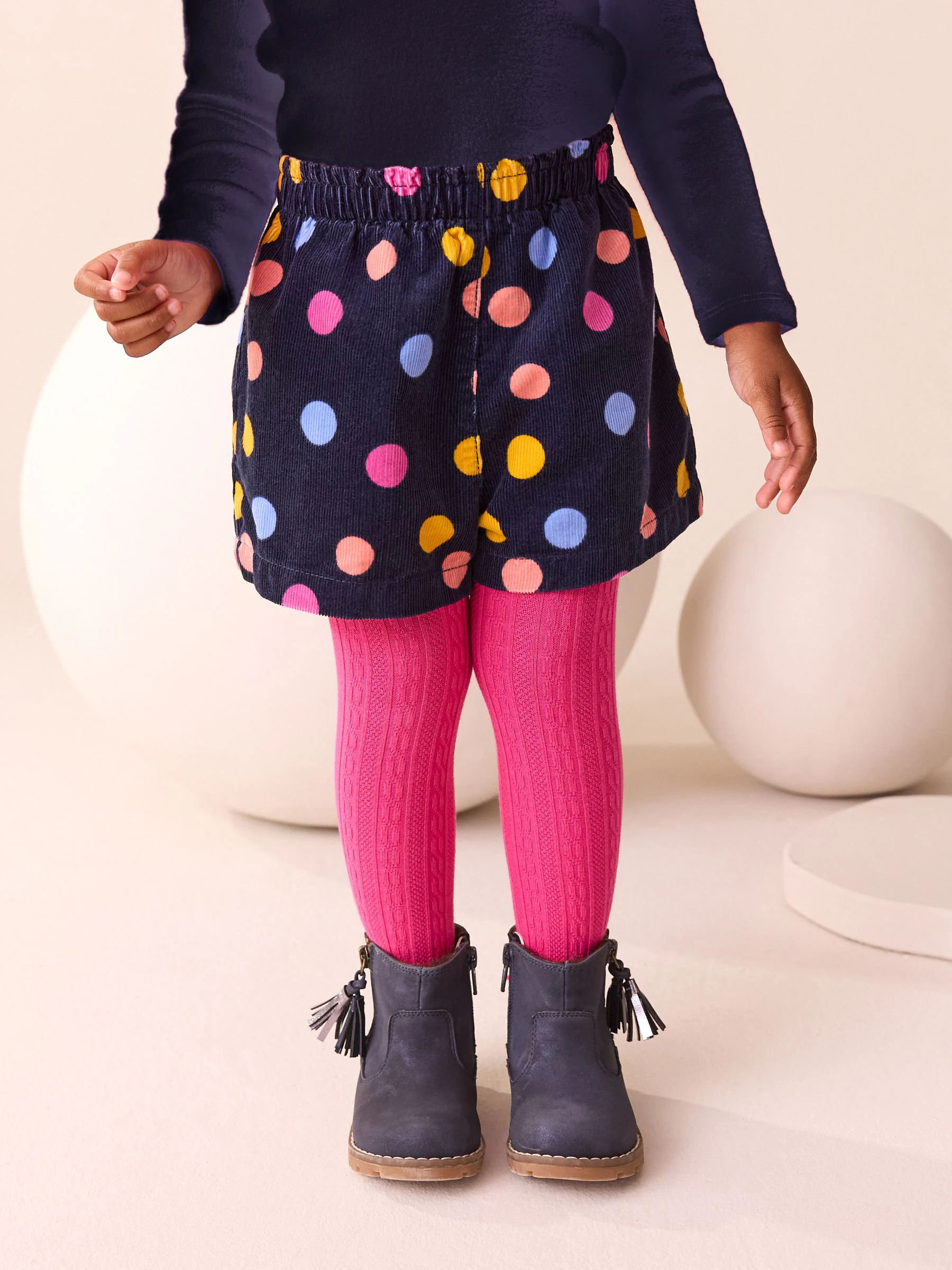 Regenboog - Set van corduroy shorts en Panty's met polka dots (3mnd-7jr)