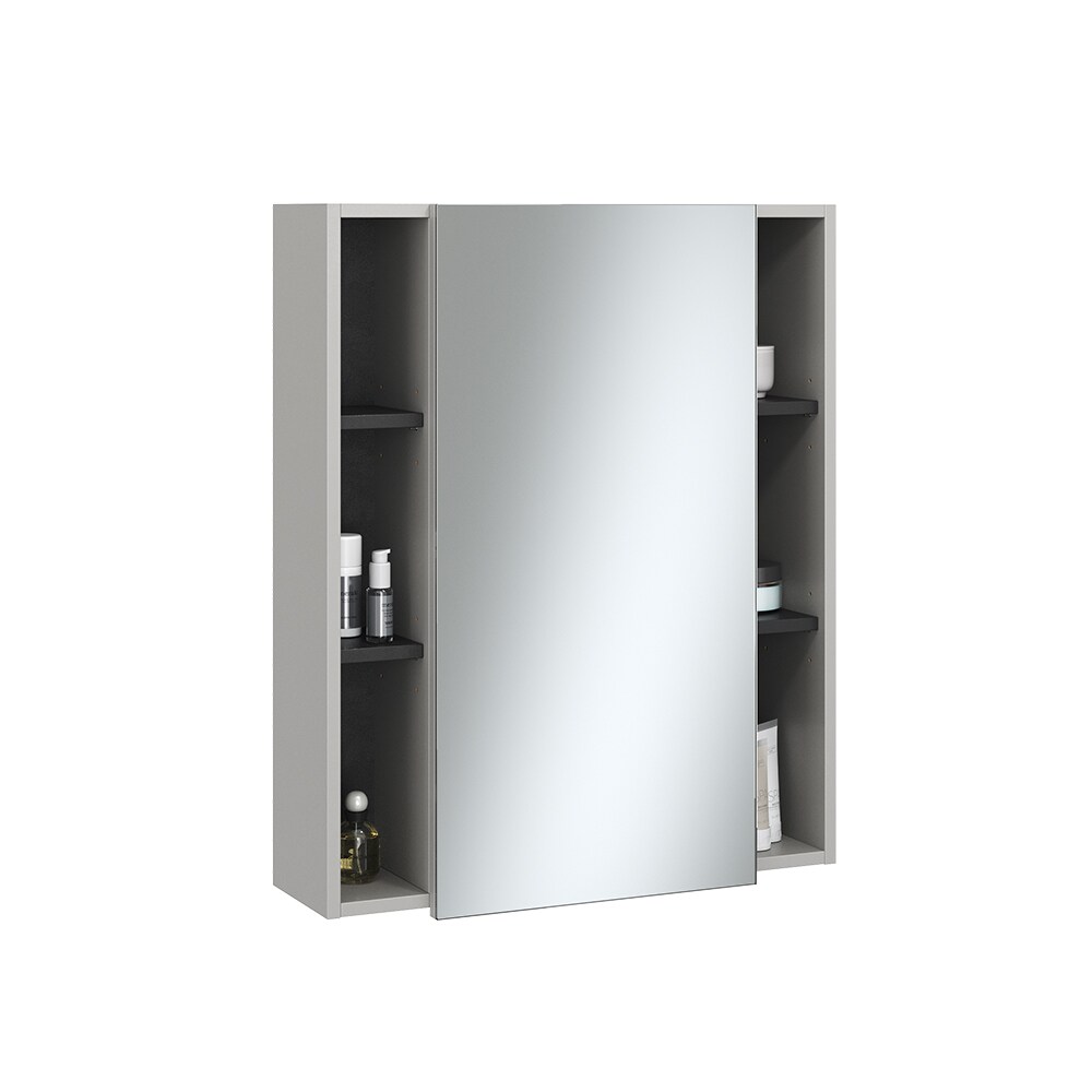 Vicco Spiegelschrank Gerta, 65 x 80 cm, Grau-Schwarz, Badezimmerschrank mit Spiegel