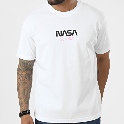 Tee Shirt Oversize Large Space Edition Blanc Rose Fluo
