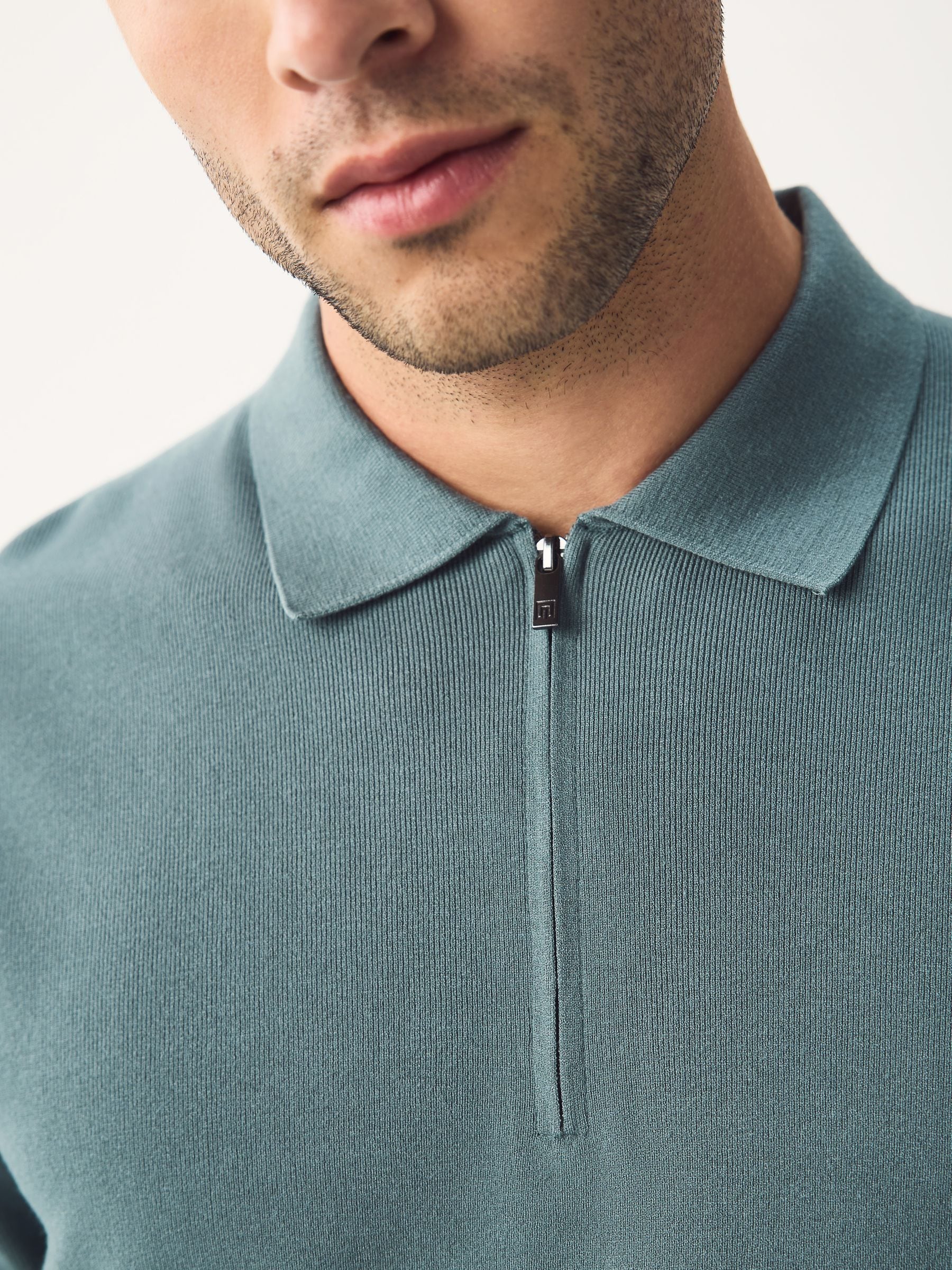 Blauw - Relaxed Fit Premium middelzwaar gebreid poloshirt met korte mouwen