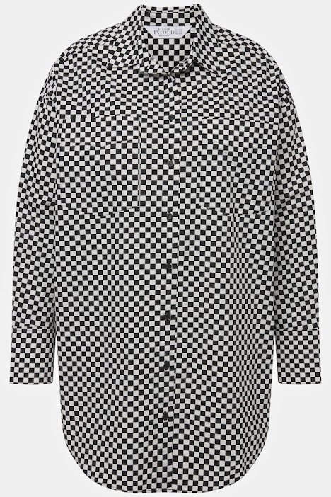 Hemdbluse, Oversized, Schachbrett-Karo, Hemdkragen, Langarm
