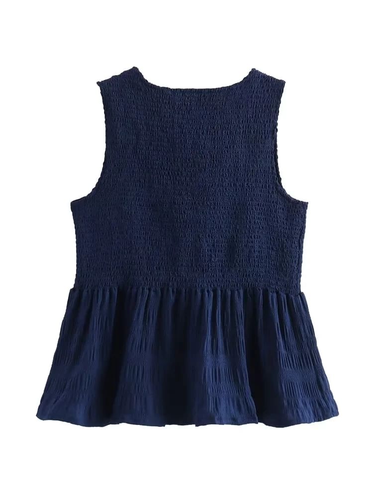 Omelia - Mouwloze blouse met strik / Hoge taille en wijde pijpen