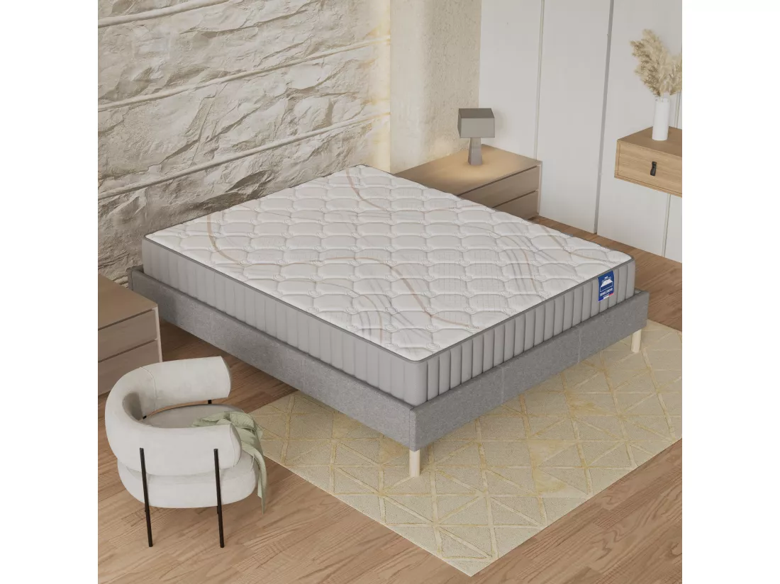Ensemble Matelas Latex + Sommier Tissu 160x200 Cm, Sirius 22cm D’épaisseur Et Sommier Tissu Gris