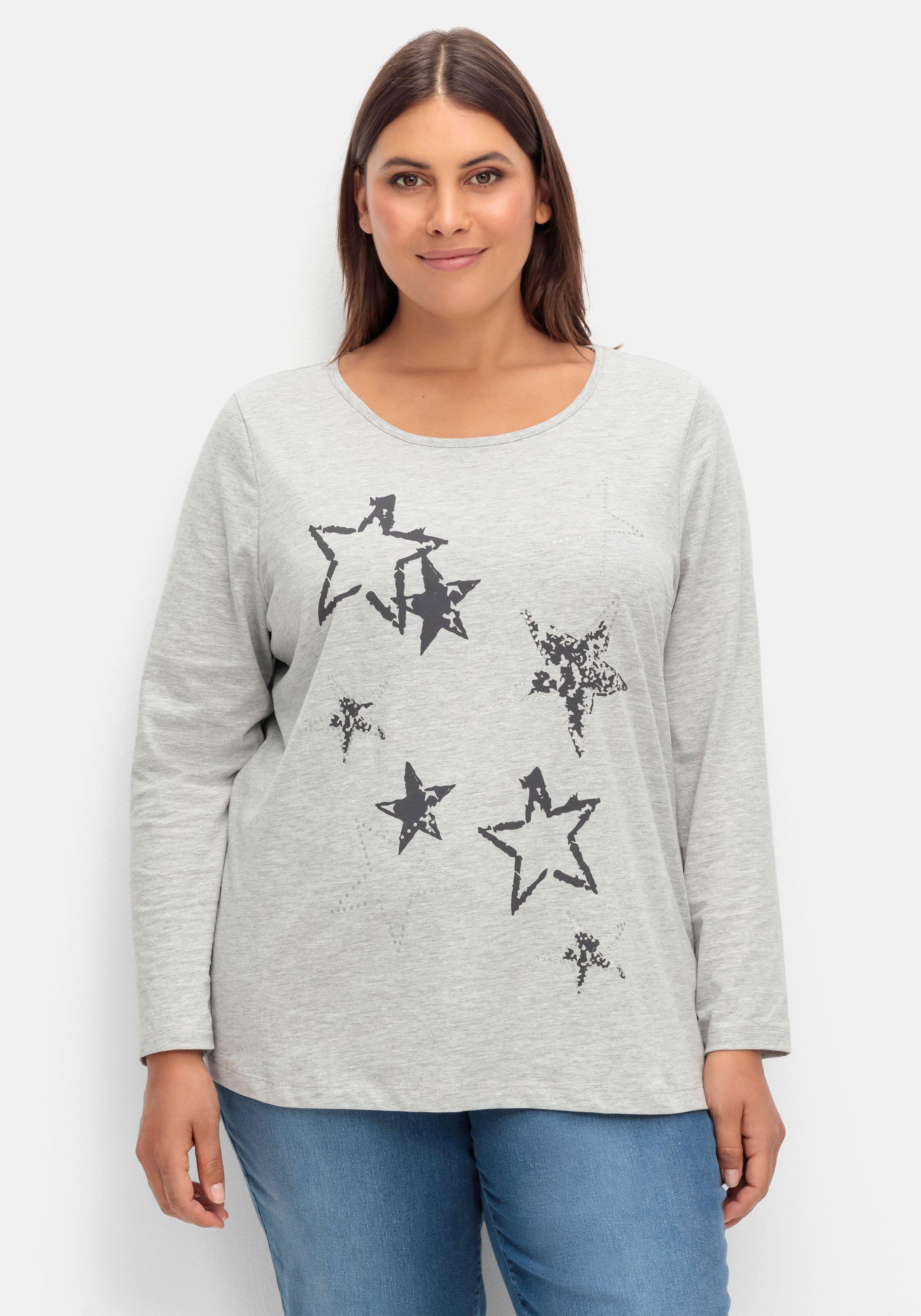 Meliertes Langarmshirt mit Sternen-Frontdruck