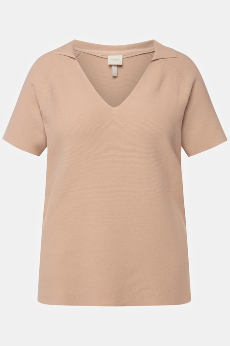 Pullover, Polokragen, V-Ausschnitt, Halbarm, Biobaumwolle