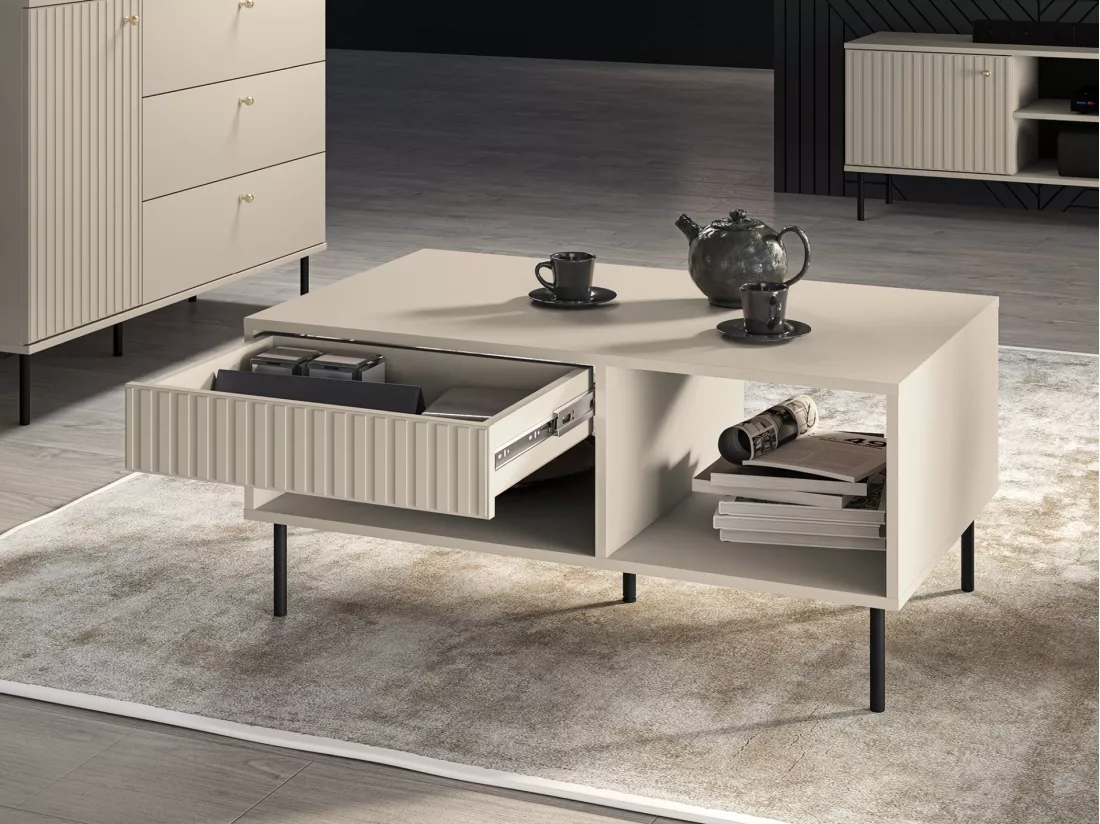 Table basse avec tiroir - 100 cm - beige - CALETTO