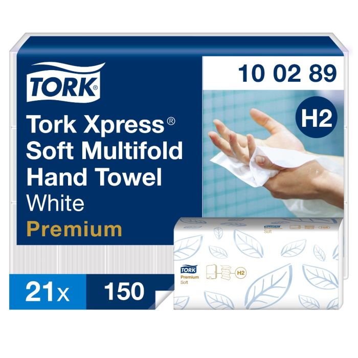 Tork 100289 Premium handdoek multifold i-vouw 2-lgs wit 21x26 cm pak à 3150 stuks (100289)