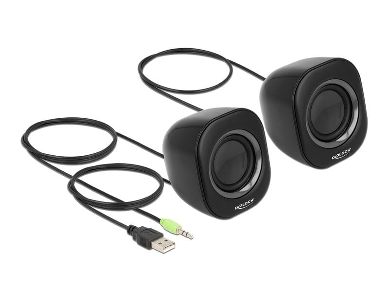 Delock PC-Lautsprecher Mini Stereo 3.5 mm Klinke, USB-Strom Delock Mini Stereo PC Lautsprecher mit 3.5 mm Klinkenstecker und USB Stromversorgung