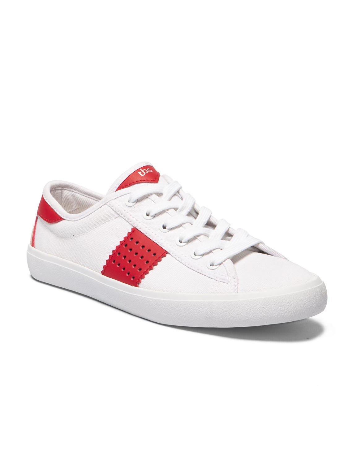 Tennis Femme Confort En Toile Blanche & Rouge